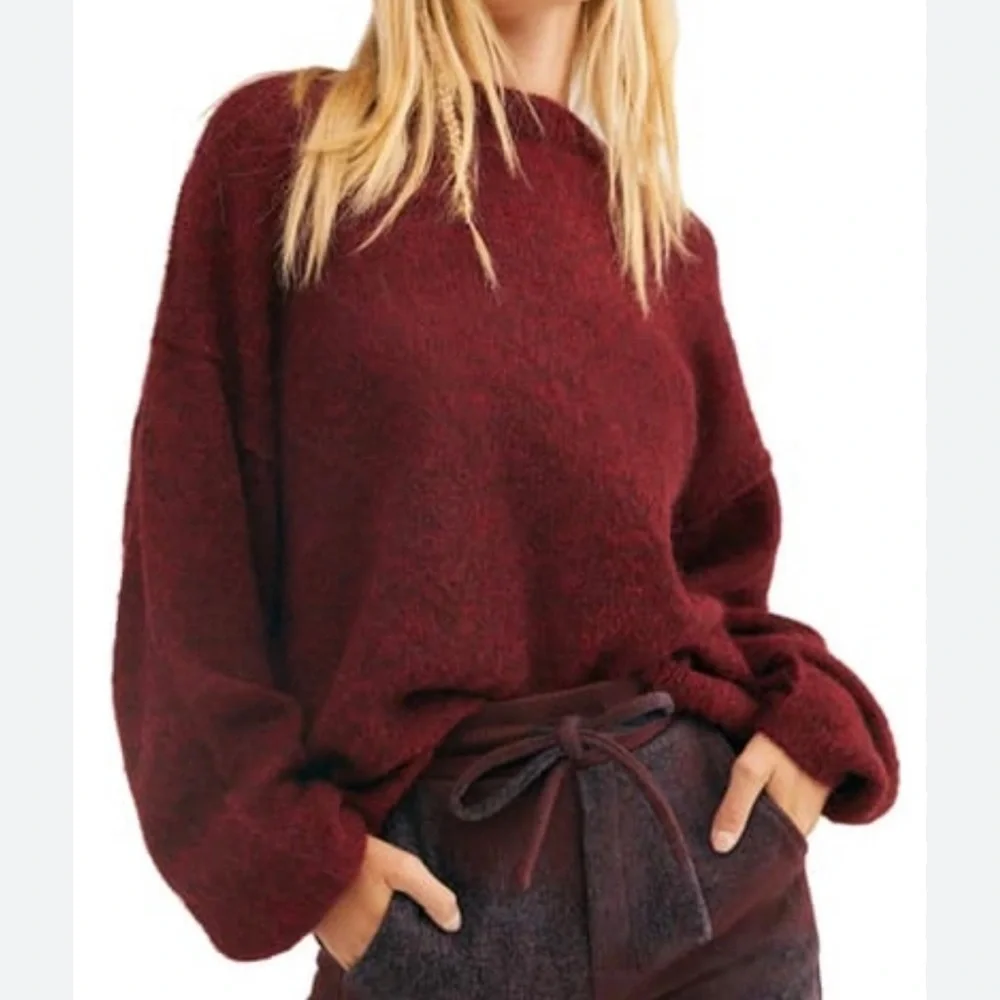 Free People Angelic Balloon Sleeve Oversized Pullover Sweater
